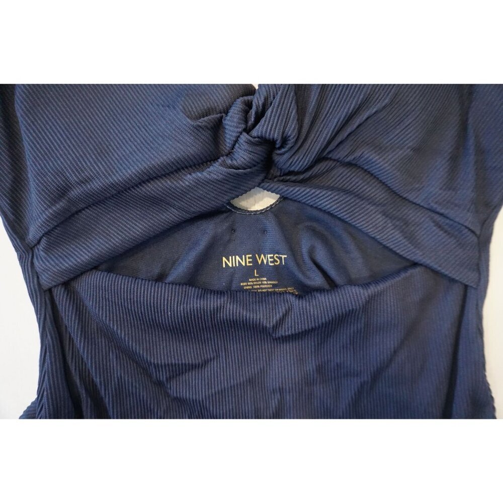 Nine West Blue Ribbed Twist Front One-Piece Swimsuit - Size L, NWT - Picture 3 of 9